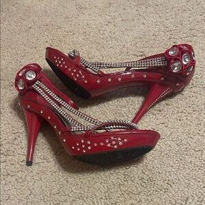 Elegant Red Heels with Rhinestone Accents